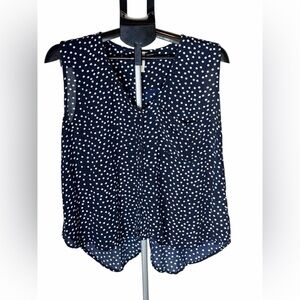 RD Style Navy and White Polka Dot Blouse Back Slit Large